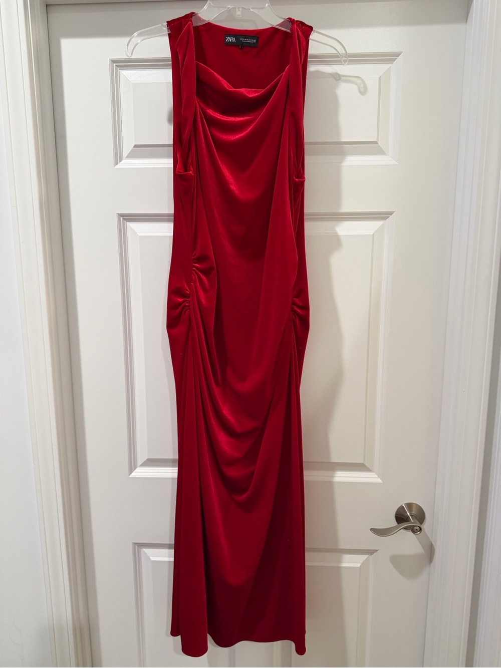 Zara Red Draped Cowl Slip Dress
